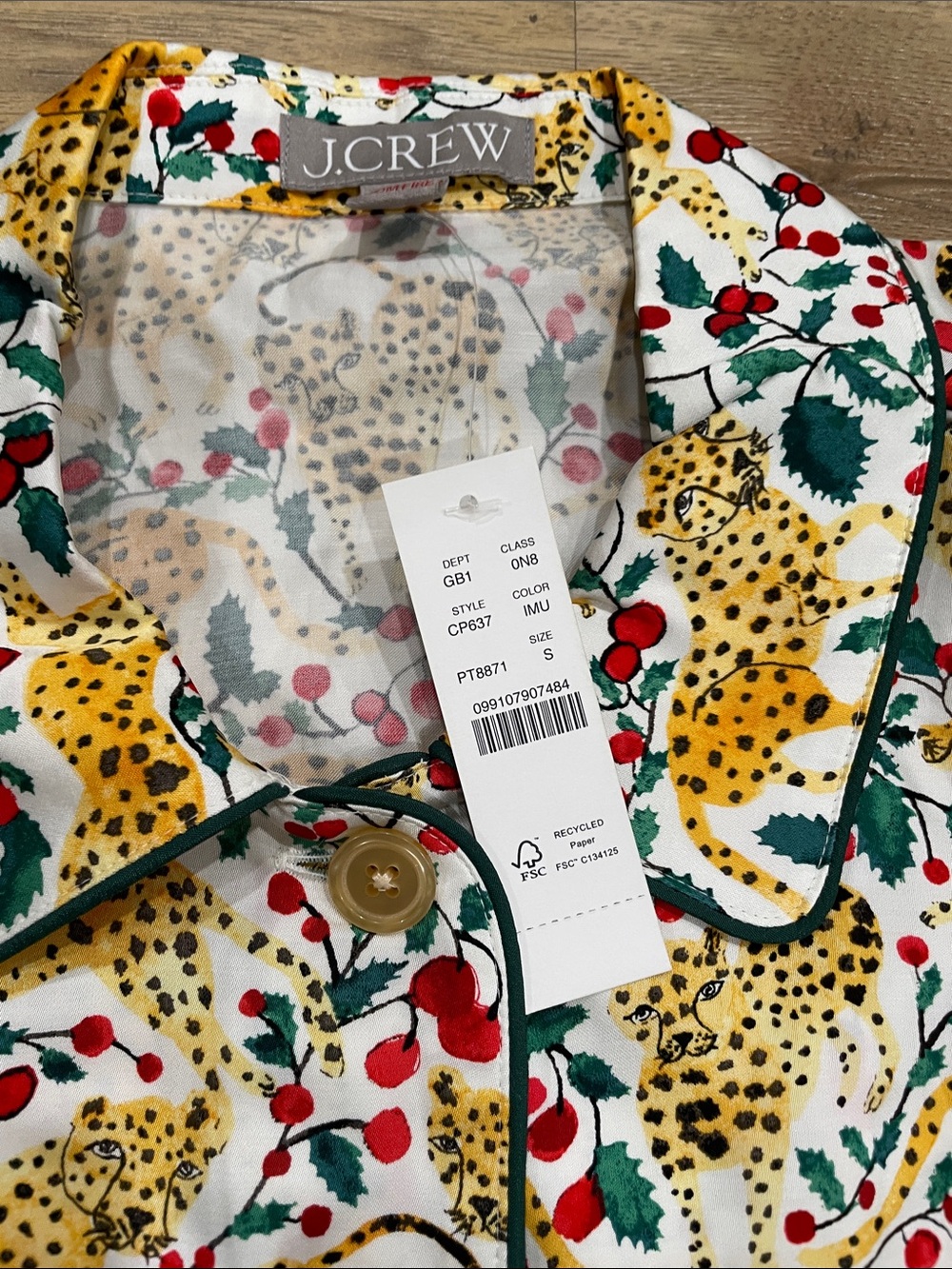 J. Crew Women’s Leopard & Berry Print Pajama Set | Ivory, Yellow, Red, Green - Picture 2 of 8